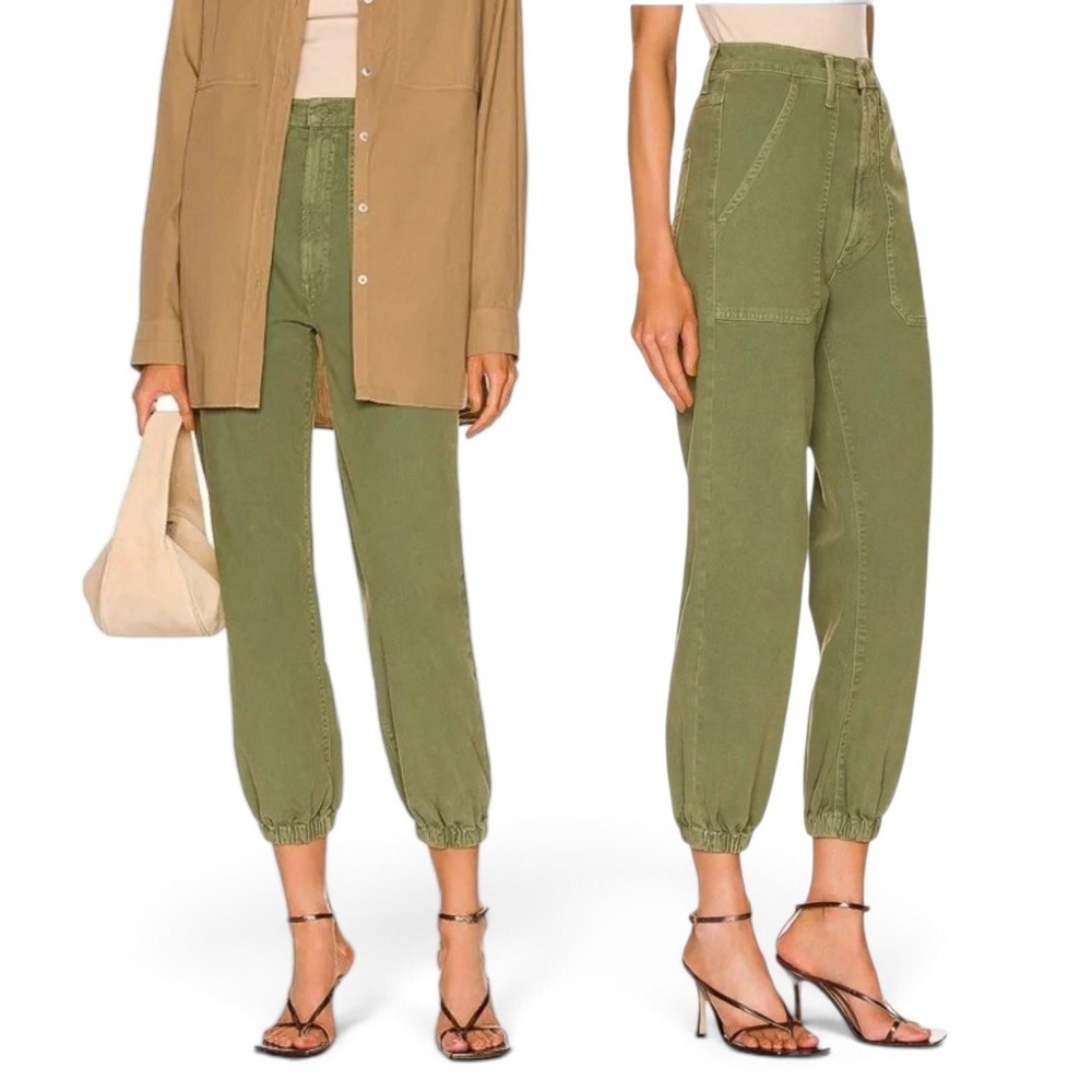 MOTHER The Wrapper Patch Springy Ankle Pants Women 26 (Fits as 25) Chalk Avocado
